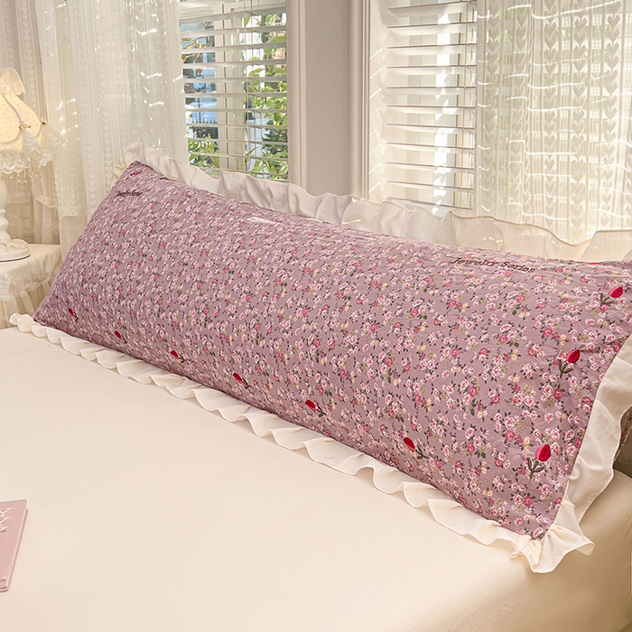 91家纺网 家纺一手货源 找家纺 梦舒羽 2026新款A类云朵棉刺绣花边枕套宿舍情侣绣花双人加长枕芯内胆套 花间集-粉（刺绣款）