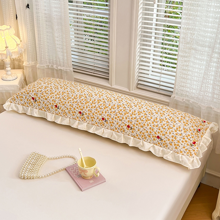 91家纺网 家纺一手货源 找家纺 梦舒羽 2026新款A类云朵棉刺绣花边枕套宿舍情侣绣花双人加长枕芯内胆套 春日暖阳（刺绣款）