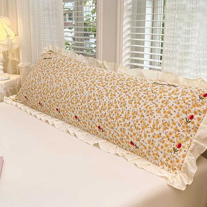 91家纺网 家纺一手货源 找家纺 梦舒羽 2026新款A类云朵棉刺绣花边枕套宿舍情侣绣花双人加长枕芯内胆套 春日暖阳（刺绣款）