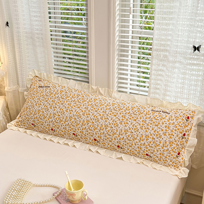 91家纺网 家纺一手货源 找家纺 梦舒羽 2026新款A类云朵棉刺绣花边枕套宿舍情侣绣花双人加长枕芯内胆套 春日暖阳（刺绣款）