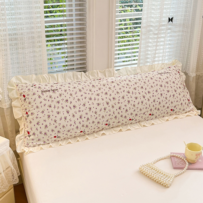 91家纺网 家纺一手货源 找家纺 梦舒羽 2026新款A类云朵棉刺绣花边枕套宿舍情侣绣花双人加长枕芯内胆套 欣欣花语-紫（刺绣款）