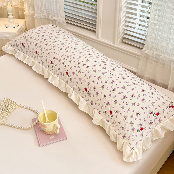 91家纺网 家纺一手货源 找家纺 梦舒羽 2026新款A类云朵棉刺绣花边枕套宿舍情侣绣花双人加长枕芯内胆套 欣欣花语-紫（刺绣款）