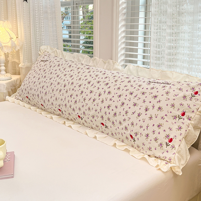 91家纺网 家纺一手货源 找家纺 梦舒羽 2026新款A类云朵棉刺绣花边枕套宿舍情侣绣花双人加长枕芯内胆套 欣欣花语-紫（刺绣款）