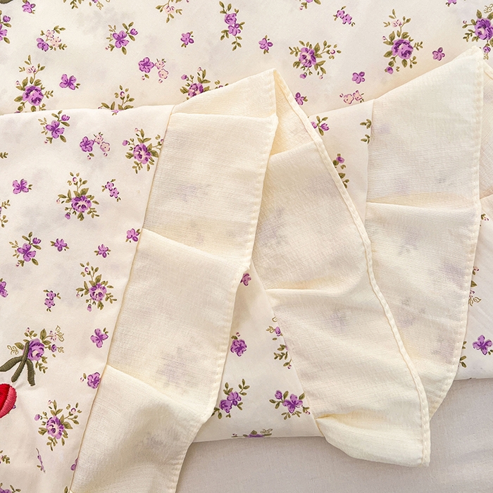 91家纺网 家纺一手货源 找家纺 梦舒羽 2026新款A类云朵棉刺绣花边枕套宿舍情侣绣花双人加长枕芯内胆套 欣欣花语-紫（刺绣款）