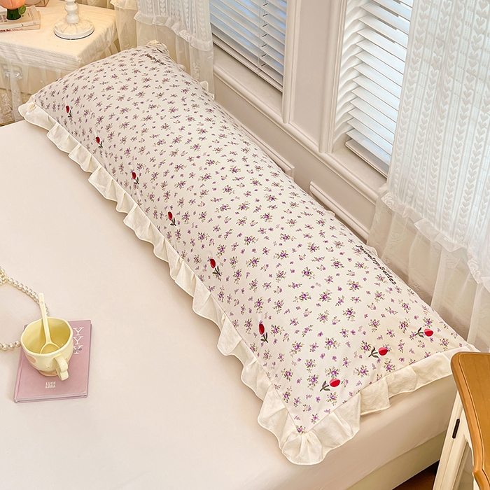 91家纺网 家纺一手货源 找家纺 梦舒羽 2026新款A类云朵棉刺绣花边枕套宿舍情侣绣花双人加长枕芯内胆套 欣欣花语-紫（刺绣款）