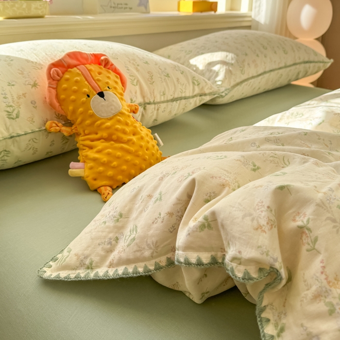 91家纺网 家纺一手货源 找家纺 （总）对白 2026新款A类全棉纯棉有氧双层纱贝壳边三角针单被套被套单件