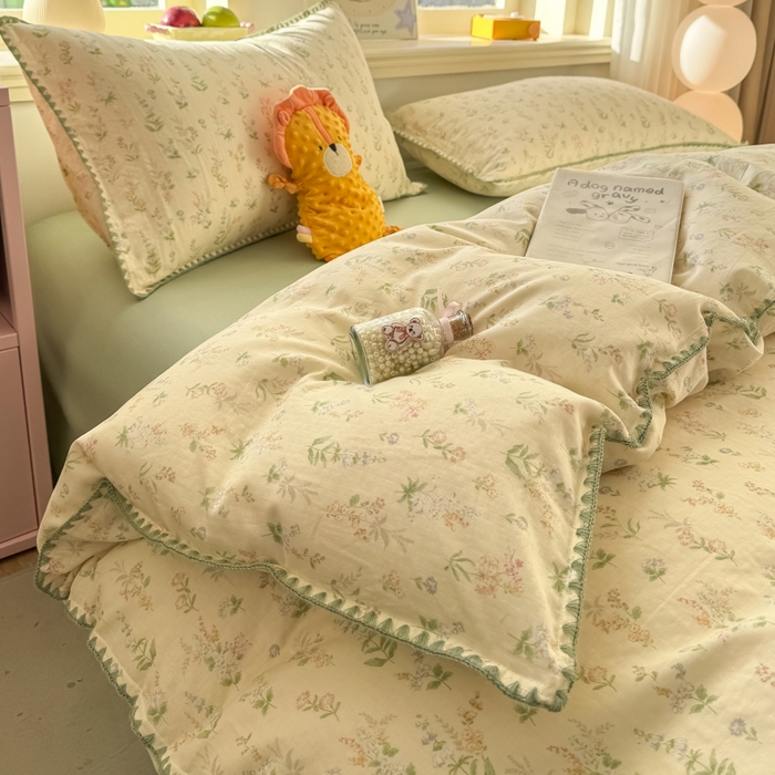 （总）对白 2026新款A类全棉纯棉有氧双层纱贝壳边三角针单被套被套单件