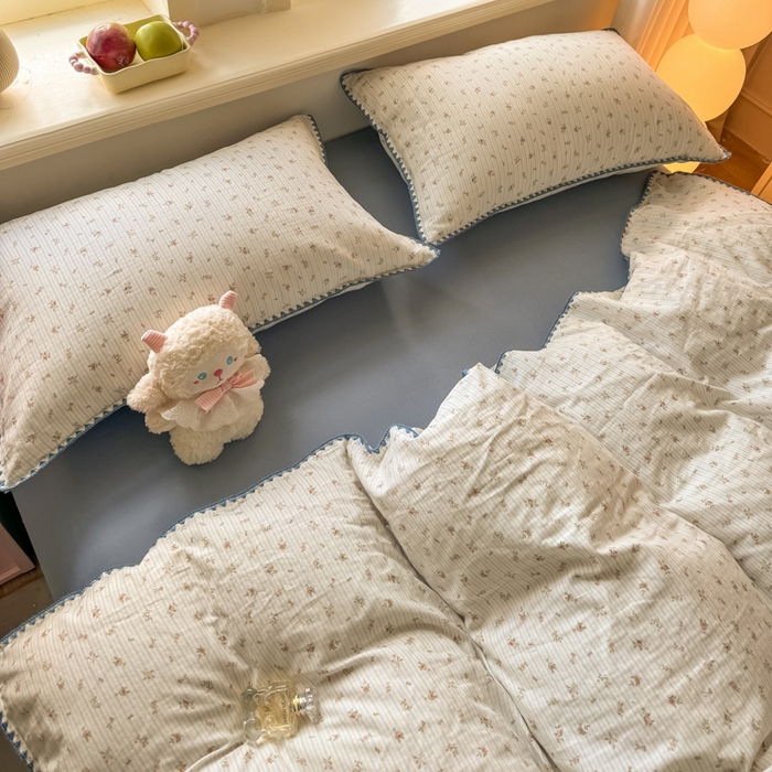 91家纺网 家纺一手货源 找家纺 对白 2026新款A类全棉纯棉有氧双层纱贝壳边三角针单被套被套单件 花颜-蓝