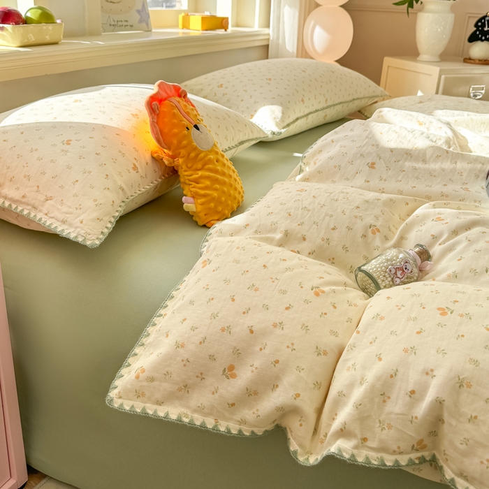 91家纺网 家纺一手货源 找家纺 对白 2026新款A类全棉纯棉有氧双层纱贝壳边三角针单被套被套单件 柠栀