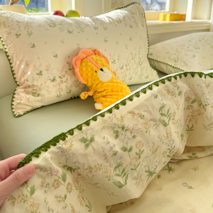 91家纺网 家纺一手货源 找家纺 对白 2026新款A类全棉纯棉有氧双层纱贝壳边三角针单被套被套单件 盛夏