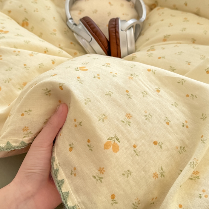 91家纺网 家纺一手货源 找家纺 对白 2026新款A类全棉纯棉有氧双层纱贝壳边三角针单被套被套单件 柠栀