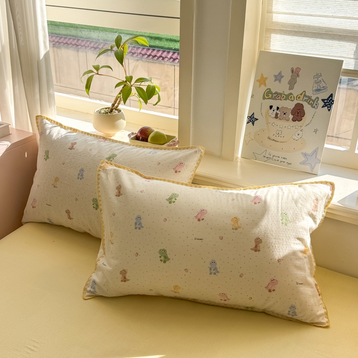 91家纺网 家纺一手货源 找家纺 对白 2026新款A类全棉纯棉有氧双层纱贝壳边三角针单被套被套单件 七彩小恐龙