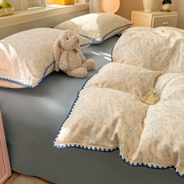 91家纺网 家纺一手货源 找家纺 对白 2026新款A类全棉纯棉有氧双层纱贝壳边三角针单被套被套单件 清白之年