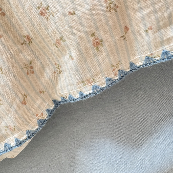 91家纺网 家纺一手货源 找家纺 对白 2026新款A类全棉纯棉有氧双层纱贝壳边三角针单被套被套单件 花颜-蓝