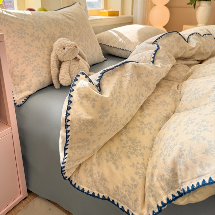 91家纺网 家纺一手货源 找家纺 对白 2026新款A类全棉纯棉有氧双层纱贝壳边三角针单被套被套单件 清白之年