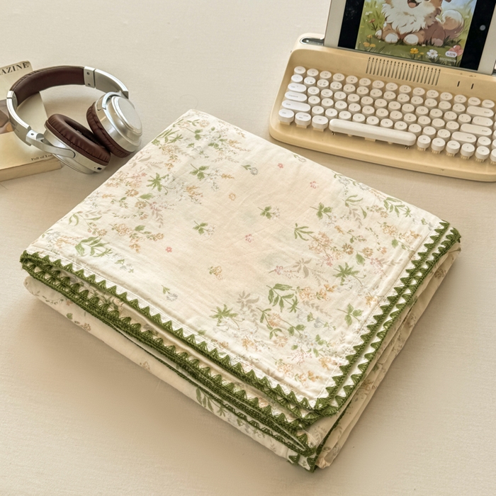 91家纺网 家纺一手货源 找家纺 对白 2026新款A类全棉纯棉有氧双层纱贝壳边三角针单被套被套单件 盛夏