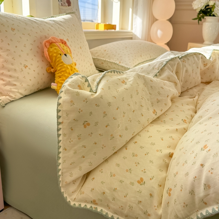 91家纺网 家纺一手货源 找家纺 对白 2026新款A类全棉纯棉有氧双层纱贝壳边三角针单被套被套单件 柠栀