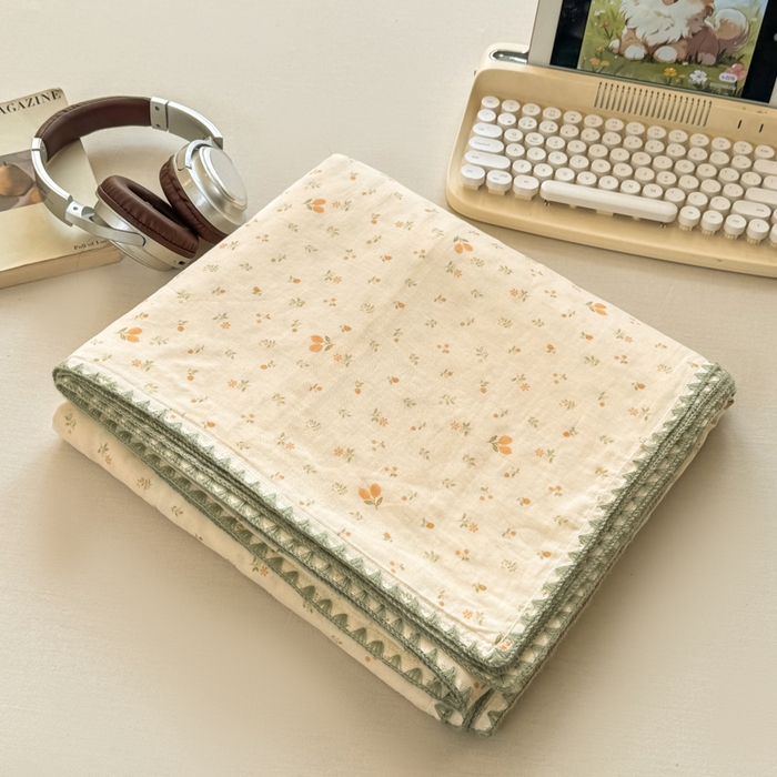 91家纺网 家纺一手货源 找家纺 对白 2026新款A类全棉纯棉有氧双层纱贝壳边三角针单被套被套单件 柠栀