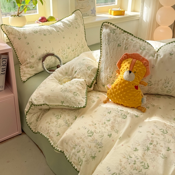 91家纺网 家纺一手货源 找家纺 对白 2026新款A类全棉纯棉有氧双层纱贝壳边三角针单被套被套单件 盛夏