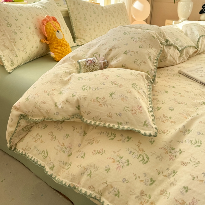 91家纺网 家纺一手货源 找家纺 对白 2026新款A类全棉纯棉有氧双层纱贝壳边三角针单被套被套单件 初春