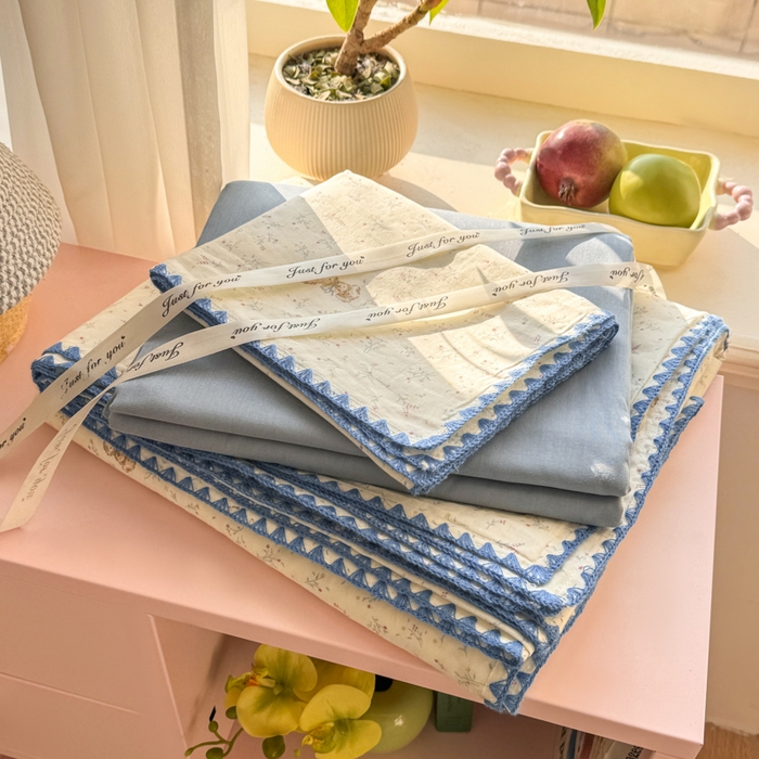 91家纺网 家纺一手货源 找家纺 对白 2026新款A类全棉纯棉有氧双层纱贝壳边三角针单被套被套单件 疏影