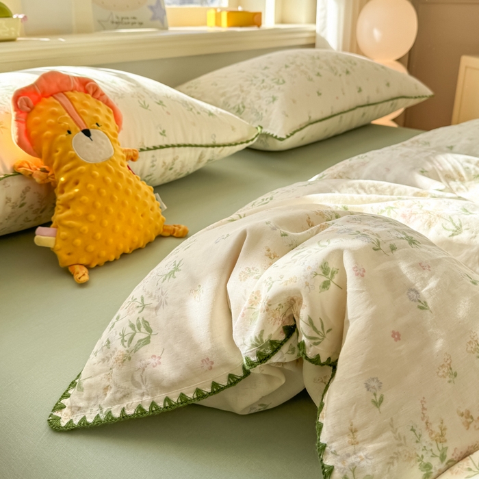 91家纺网 家纺一手货源 找家纺 对白 2026新款A类全棉纯棉有氧双层纱贝壳边三角针单被套被套单件 盛夏