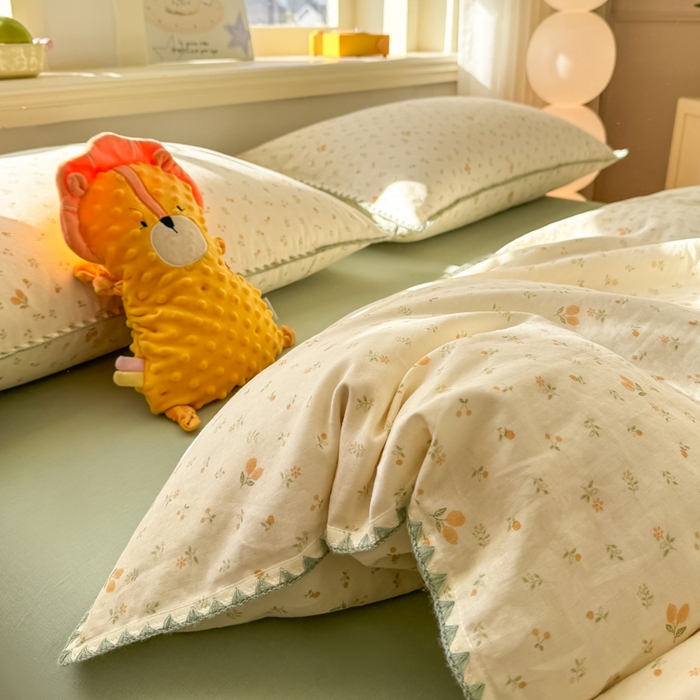 91家纺网 家纺一手货源 找家纺 对白 2026新款A类全棉纯棉有氧双层纱贝壳边三角针单被套被套单件 柠栀