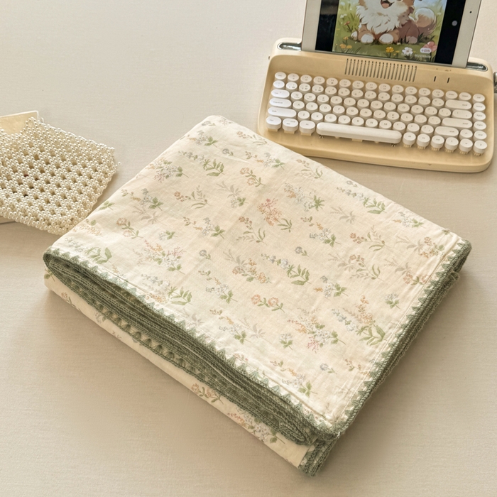 91家纺网 家纺一手货源 找家纺 对白 2026新款A类全棉纯棉有氧双层纱贝壳边三角针单被套被套单件 初春