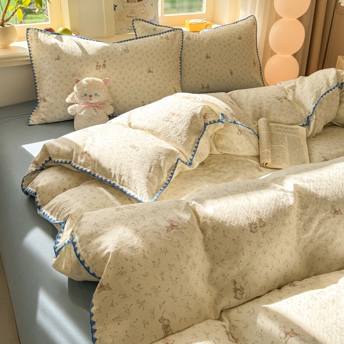 91家纺网 家纺一手货源 找家纺 对白 2026新款A类全棉纯棉有氧双层纱贝壳边三角针单被套被套单件 疏影