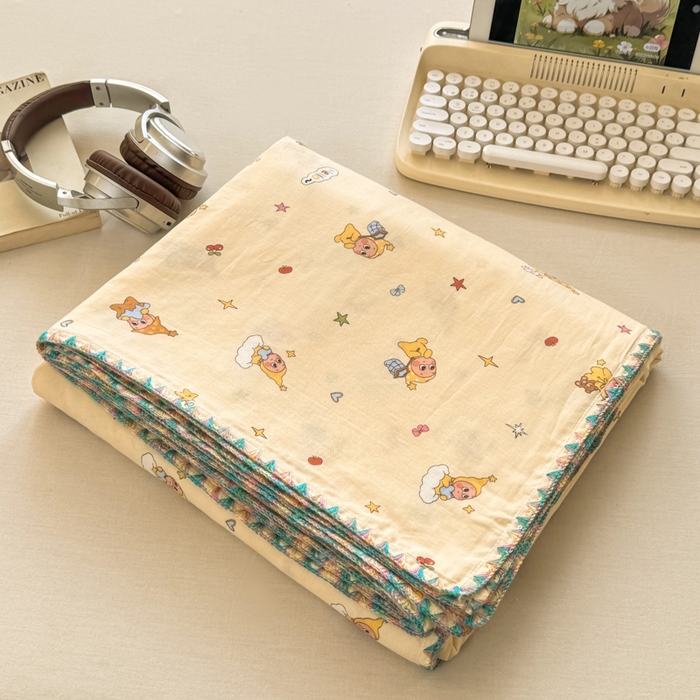 91家纺网 家纺一手货源 找家纺 对白 2026新款A类全棉纯棉有氧双层纱贝壳边三角针单被套被套单件 星星人