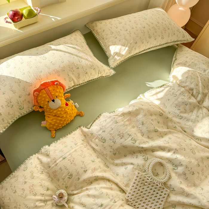 91家纺网 家纺一手货源 找家纺 对白 2026新款A类全棉纯棉有氧双层纱贝壳边三角针单被套被套单件 初春