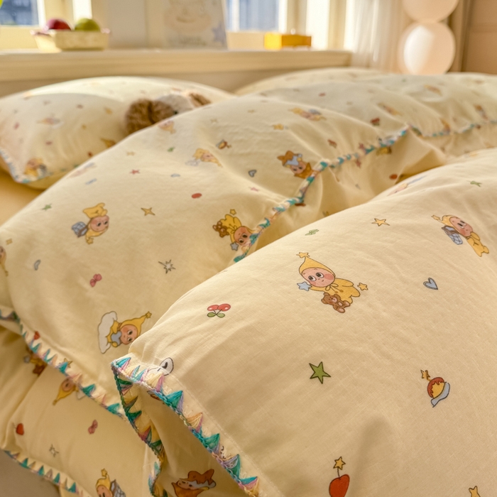 91家纺网 家纺一手货源 找家纺 对白 2026新款A类全棉纯棉有氧双层纱贝壳边三角针单被套被套单件 星星人