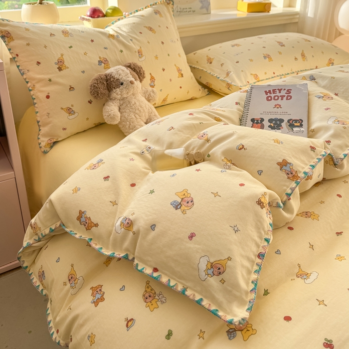 对白 2026新款A类全棉纯棉有氧双层纱贝壳边三角针单被套被套单件 星星人