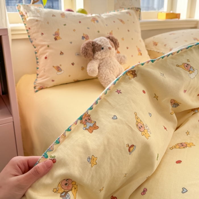 91家纺网 家纺一手货源 找家纺 对白 2026新款A类全棉纯棉有氧双层纱贝壳边三角针单被套被套单件 星星人