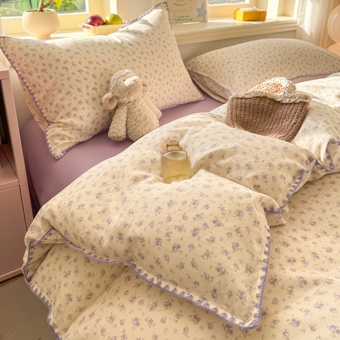 91家纺网 家纺一手货源 找家纺 对白 2026新款A类全棉纯棉有氧双层纱贝壳边三角针单被套被套单件 雾岛听风