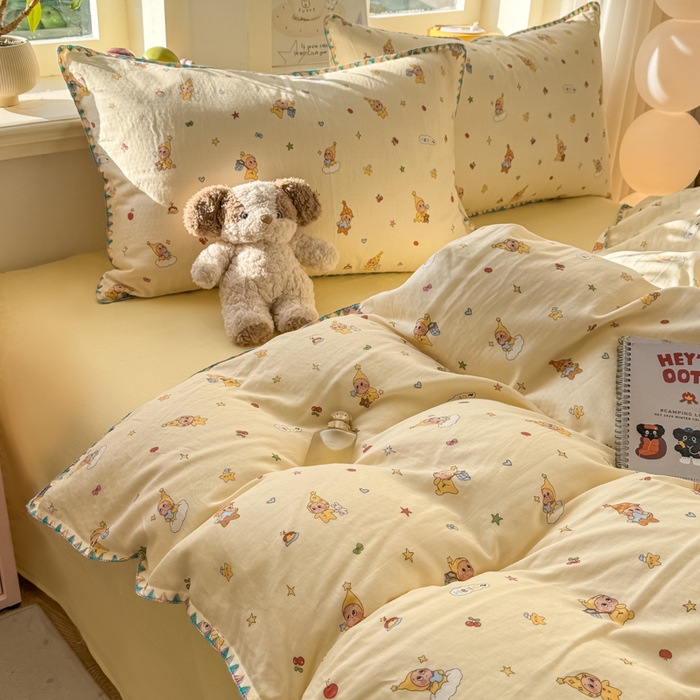 91家纺网 家纺一手货源 找家纺 对白 2026新款A类全棉纯棉有氧双层纱贝壳边三角针单被套被套单件 星星人