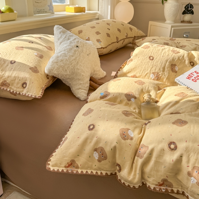 91家纺网 家纺一手货源 找家纺 对白 2026新款A类全棉纯棉有氧双层纱贝壳边三角针单被套被套单件 小熊奶盖