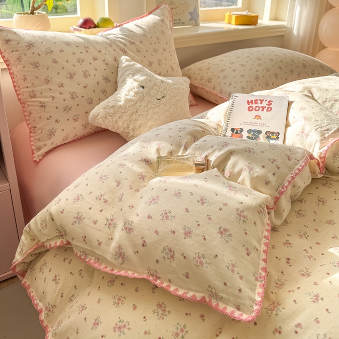 对白 2026新款A类全棉纯棉有氧双层纱贝壳边三角针单被套被套单件 窈窕淑女