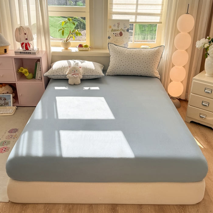 91家纺网 家纺一手货源 找家纺 对白 2026新款A类全棉纯棉有氧双层纱贝壳边三角针单被套被套单件 花颜-蓝