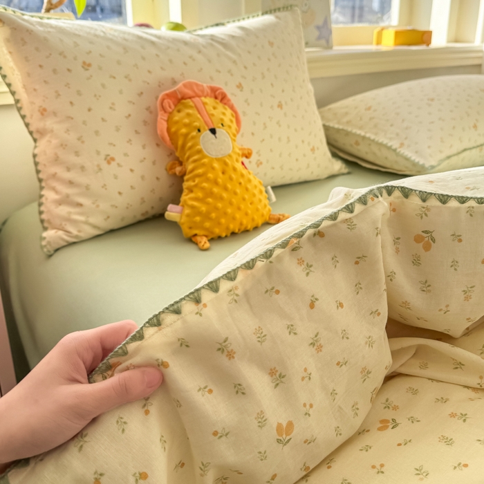 91家纺网 家纺一手货源 找家纺 对白 2026新款A类全棉纯棉有氧双层纱贝壳边三角针单被套被套单件 柠栀