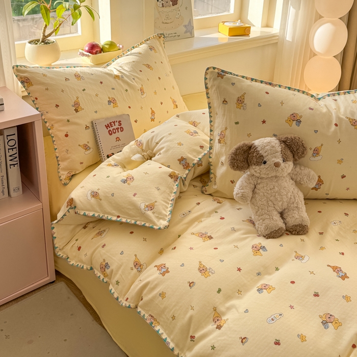 91家纺网 家纺一手货源 找家纺 对白 2026新款A类全棉纯棉有氧双层纱贝壳边三角针单被套被套单件 星星人