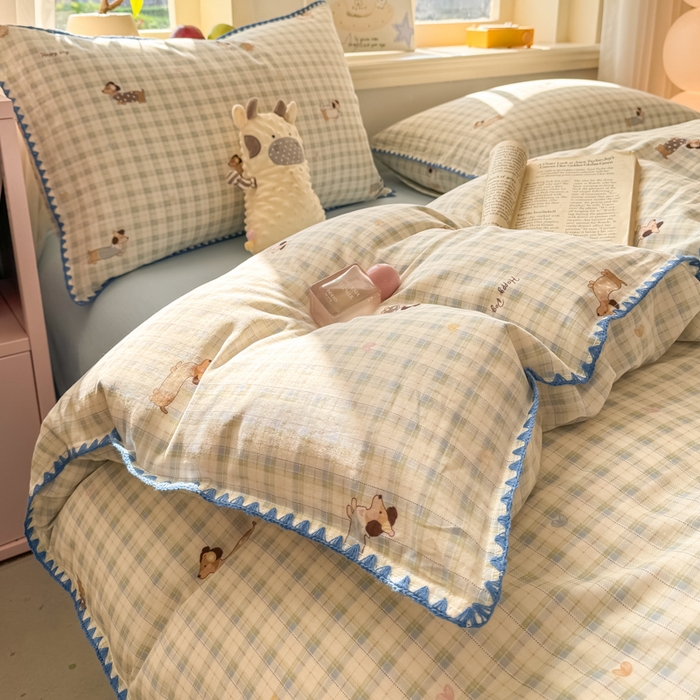 91家纺网 家纺一手货源 找家纺 （总）对白 2026新款A类全棉纯棉有氧双层纱贝壳边三角针单被套被套单件