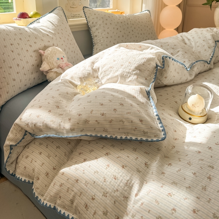 91家纺网 家纺一手货源 找家纺 （总）对白 2026新款A类全棉纯棉有氧双层纱贝壳边三角针单被套被套单件