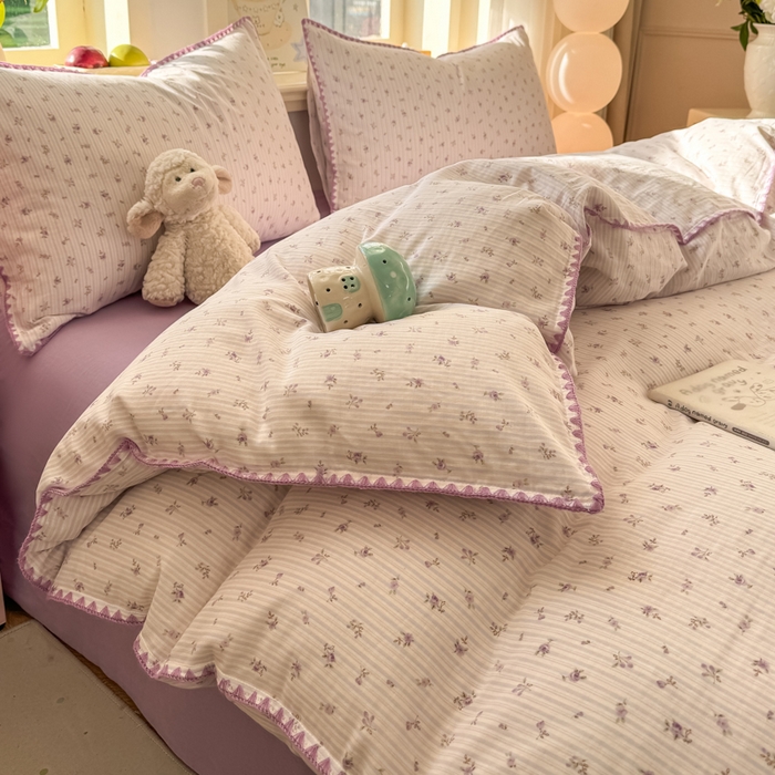 91家纺网 家纺一手货源 找家纺 （总）对白 2026新款A类全棉纯棉有氧双层纱贝壳边三角针单被套被套单件