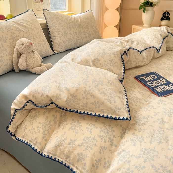 91家纺网 家纺一手货源 找家纺 （总）对白 2026新款A类全棉纯棉有氧双层纱贝壳边三角针单被套被套单件