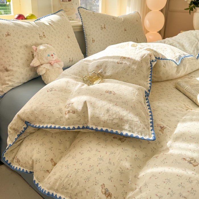 91家纺网 家纺一手货源 找家纺 （总）对白 2026新款A类全棉纯棉有氧双层纱贝壳边三角针单被套被套单件