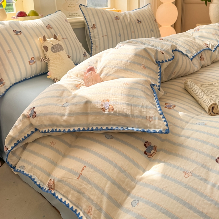 91家纺网 家纺一手货源 找家纺 （总）对白 2026新款A类全棉纯棉有氧双层纱贝壳边三角针单被套被套单件