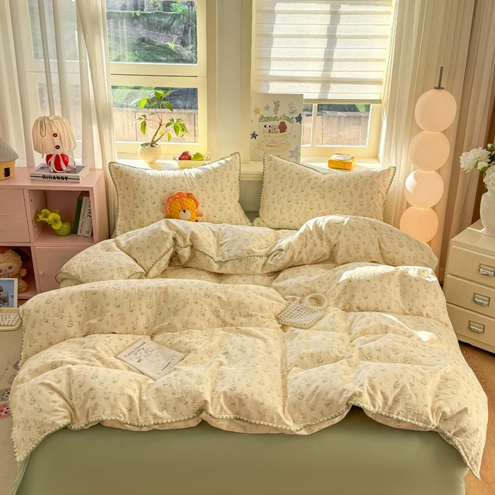 91家纺网 家纺一手货源 找家纺 （总）对白 2026新款A类全棉纯棉有氧双层纱贝壳边三角针四件套