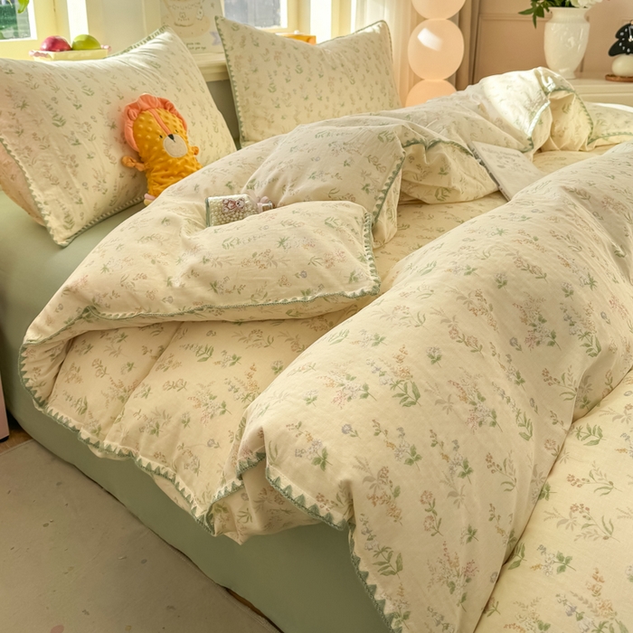 （总）对白 2026新款A类全棉纯棉有氧双层纱贝壳边三角针四件套