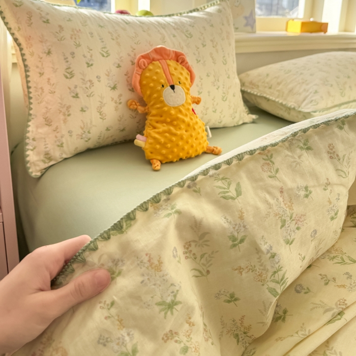 91家纺网 家纺一手货源 找家纺 （总）对白 2026新款A类全棉纯棉有氧双层纱贝壳边三角针四件套